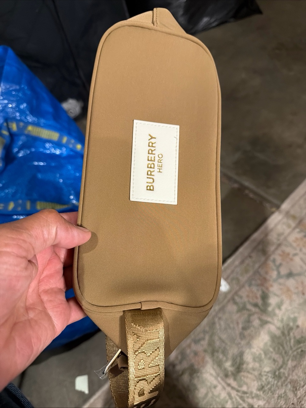 Burberry Tan Sling Belt Bag with Branded Patch